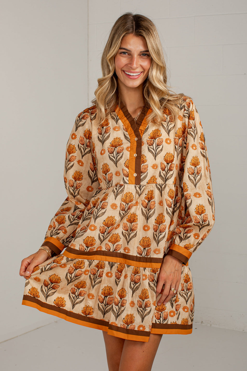 Beyond Beautiful Rust Floral Mini Dress
