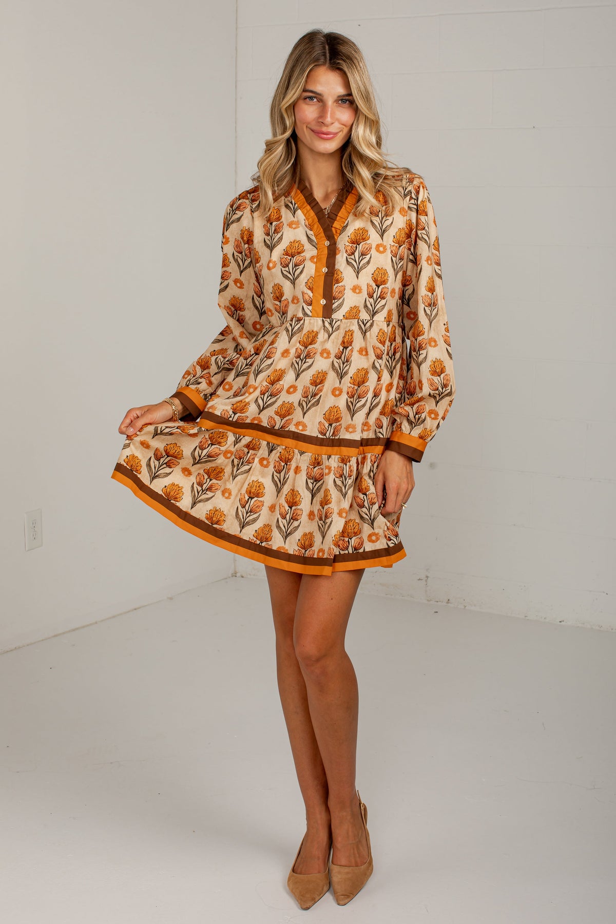 Beyond Beautiful Rust Floral Mini Dress
