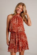 Canyon Sunset Paisley Rust Mini Dress