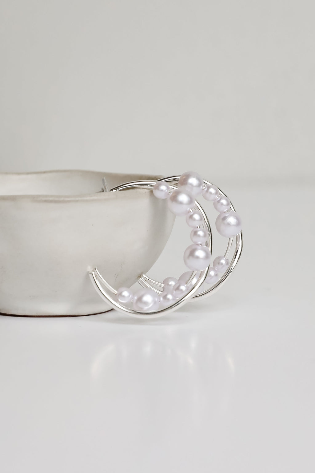 Aiden Silver Pearl Double Hoop Earrings