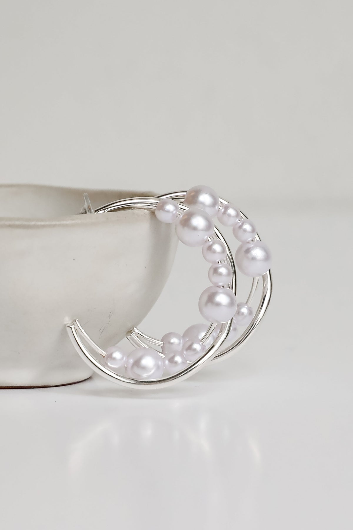 Aiden Silver Pearl Double Hoop Earrings