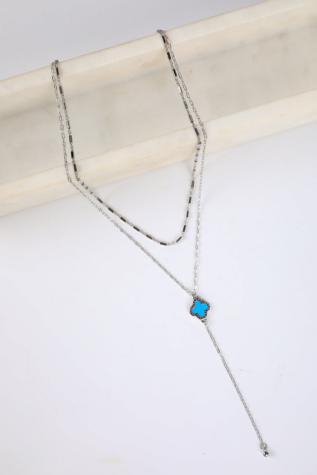 Bridget Turquoise Quatrefoil Charm Layered Necklace