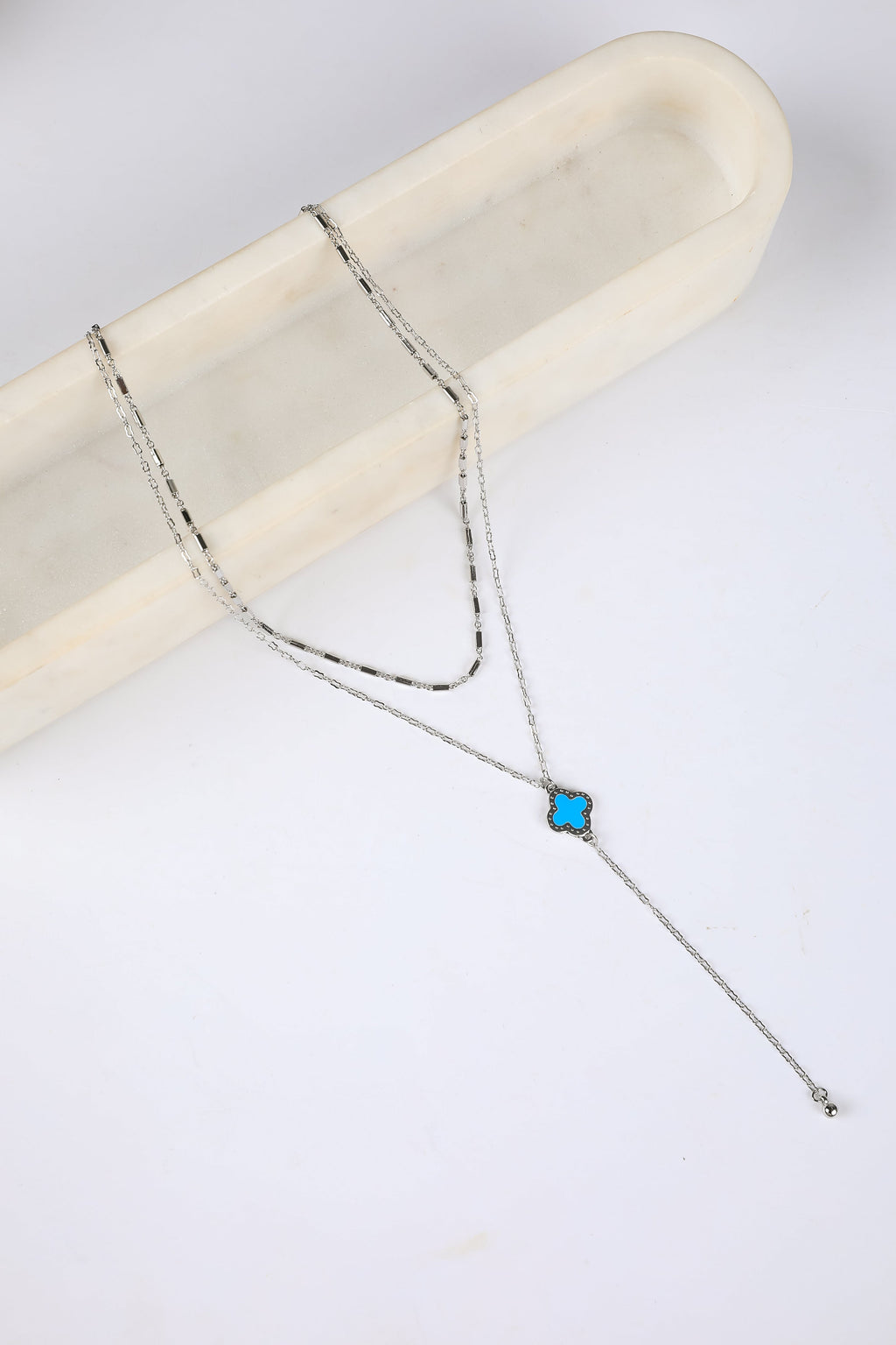 Bridget Turquoise Quatrefoil Charm Layered Necklace