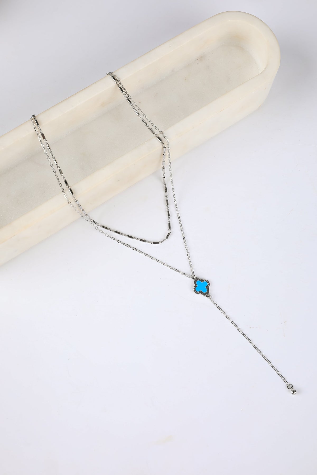 Bridget Turquoise Quatrefoil Charm Layered Necklace