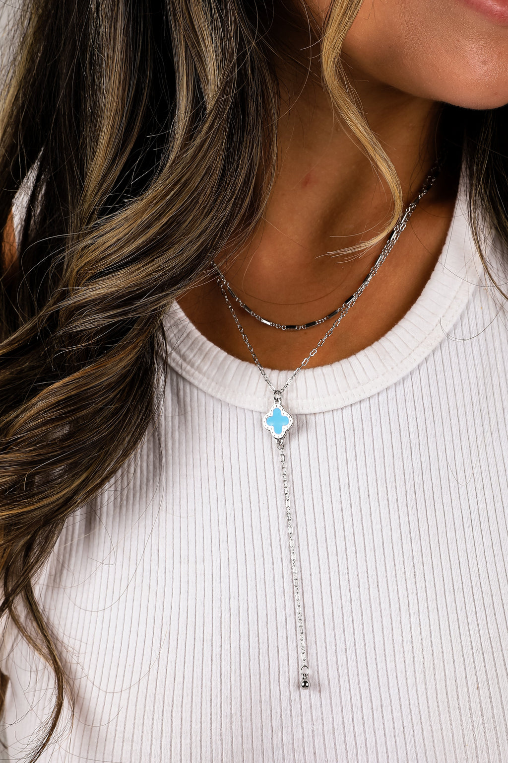 Bridget Turquoise Quatrefoil Charm Layered Necklace