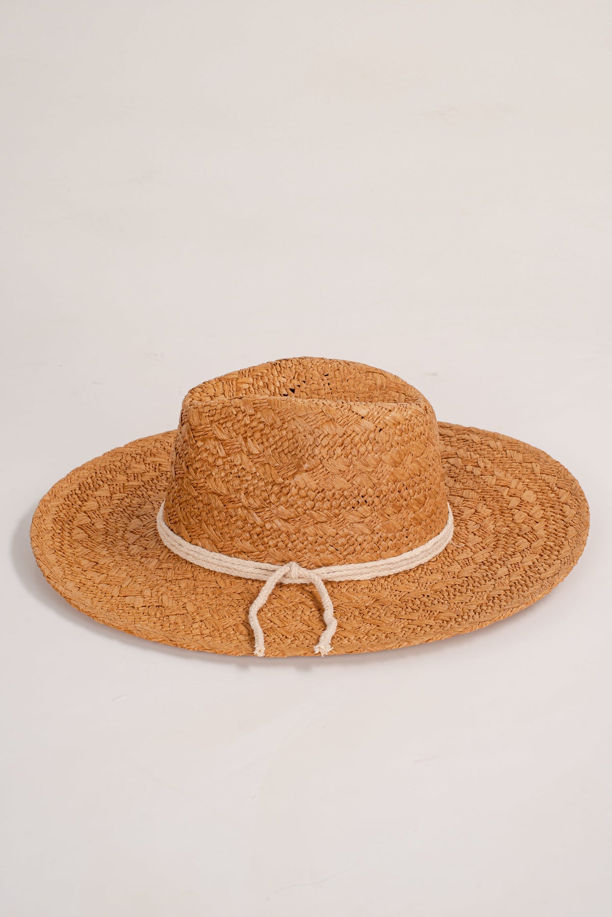 Beachside Charm Tan Straw Fedora Wide Brim Hat