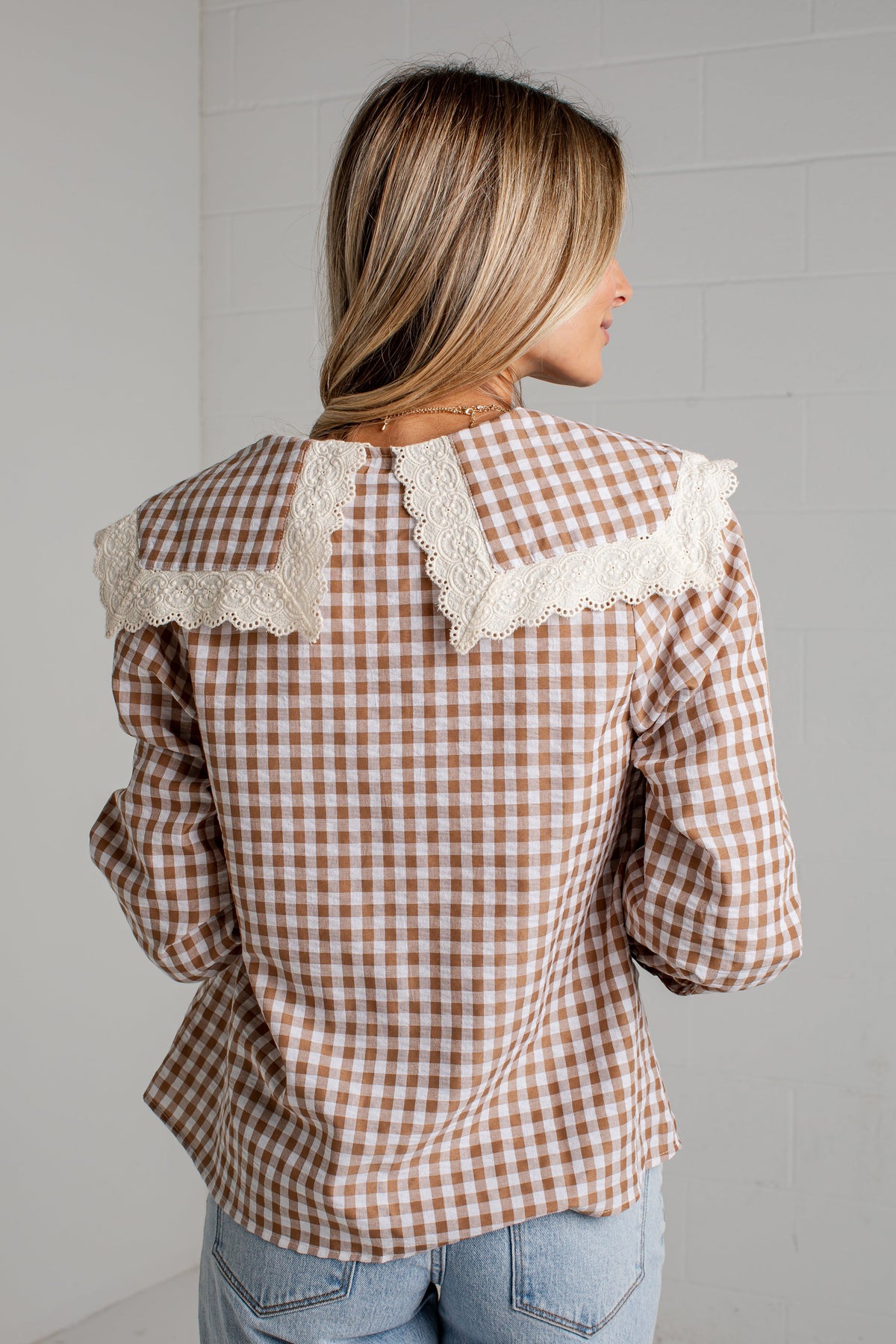 Cottage Calling Gingham Taupe Collar Blouse
