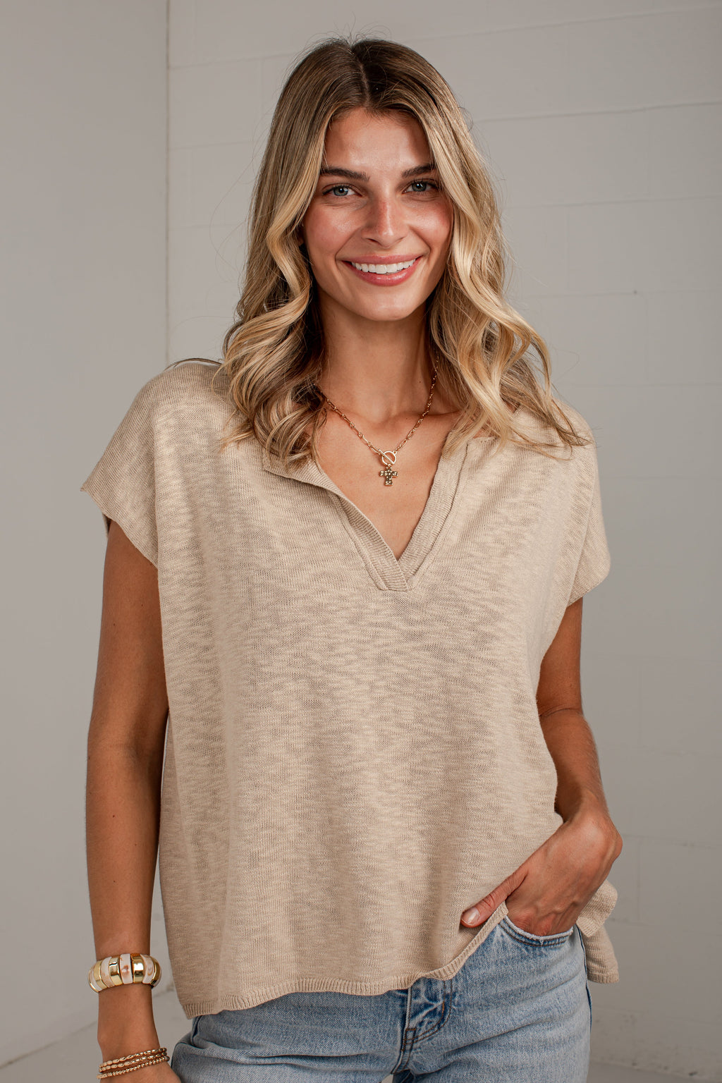 Coffee & Class Beige Knit Top