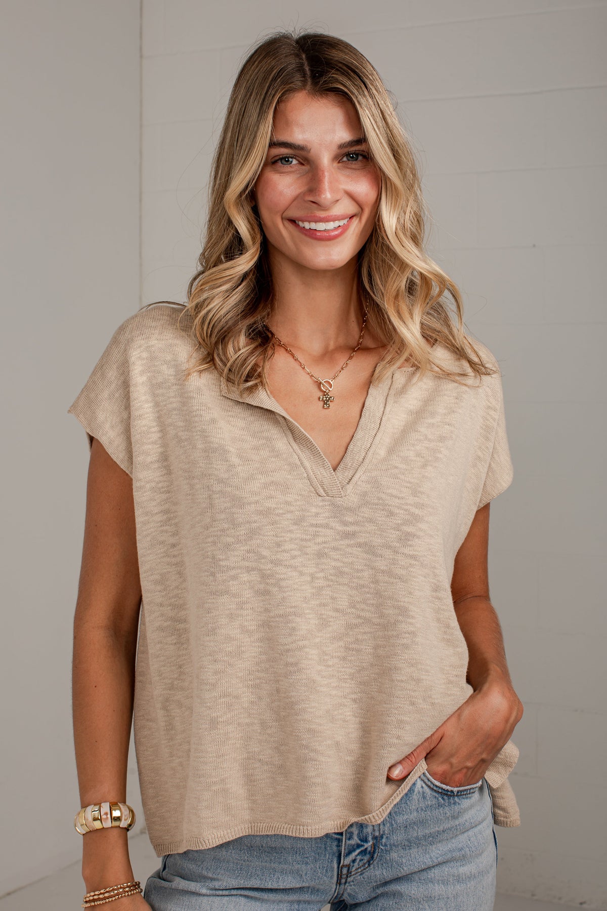 Coffee & Class Beige Knit Top