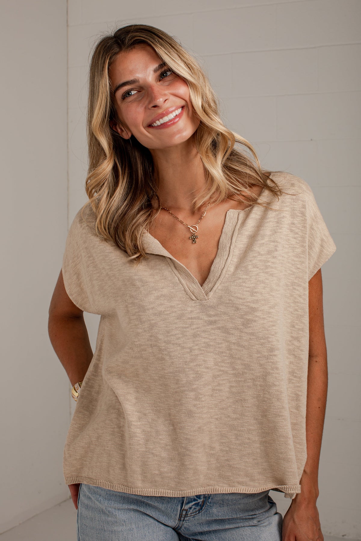 Coffee & Class Beige Knit Top
