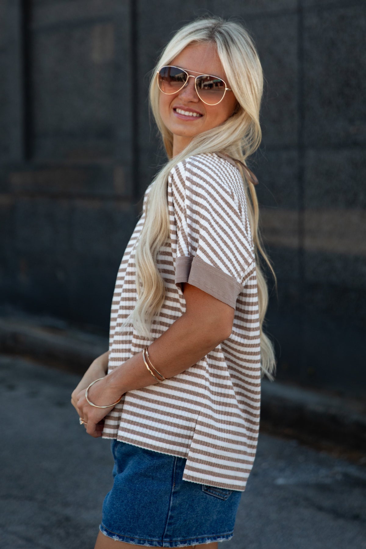 Comfiest Trend Stripe Taupe Casual Top