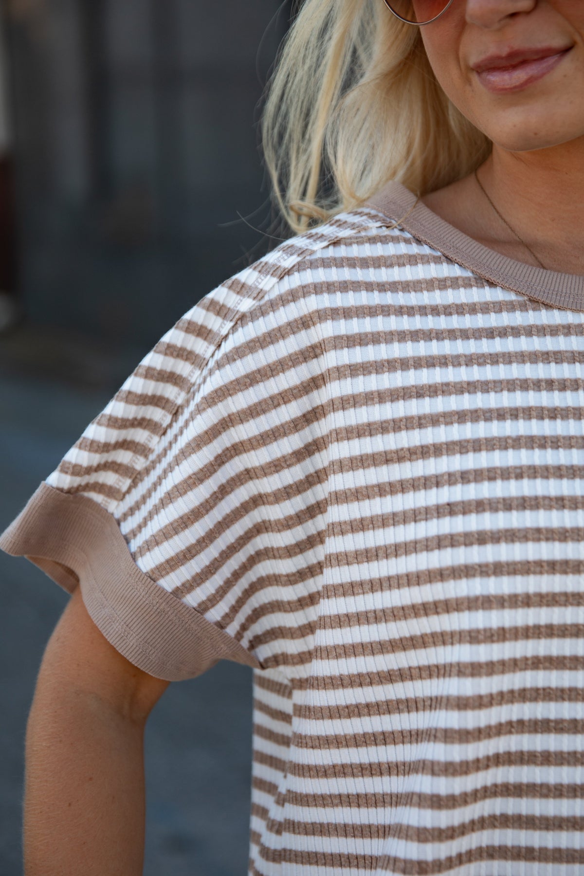 Comfiest Trend Stripe Taupe Casual Top