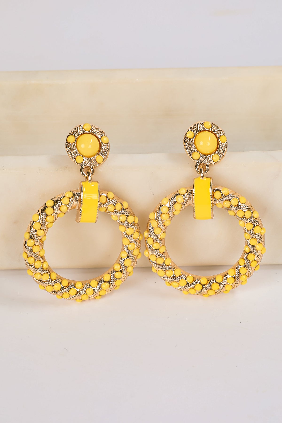 Carmen Yellow Circle Drop Earrings